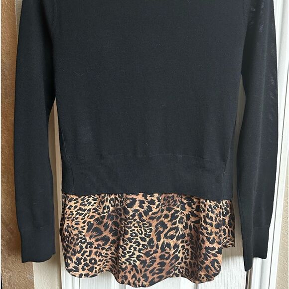 VERONICA Beard Animal Print Layered Sweater Shirt Mixed Media Mocha Mousse NWT - Picture 3 of 10